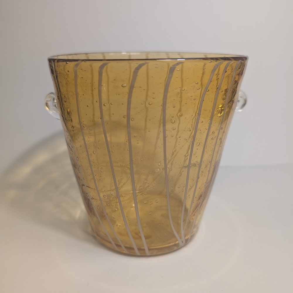 Vintage Glass Ice Bucket Murano Venini for Disaronno Blown Amber & White Stripe